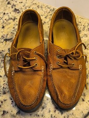 Ralph Lauren Polo Brown Leather Moc-Toe Boat Shoes Pebble Texture Size 12